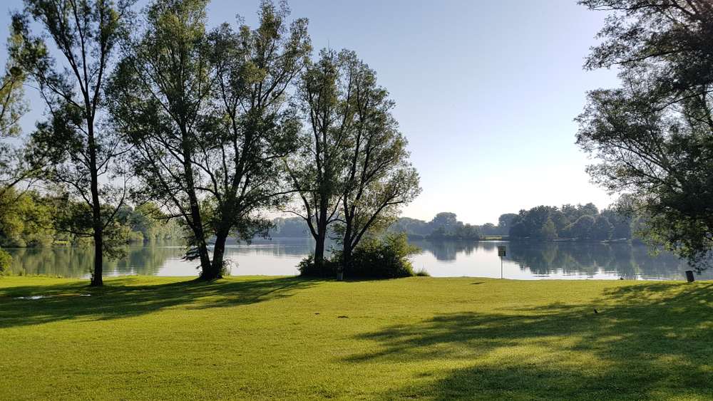 Geheimtipps zum Wohnen in München: Naturnahe Uferlandschaft mit See und Bäumen in Feldmoching