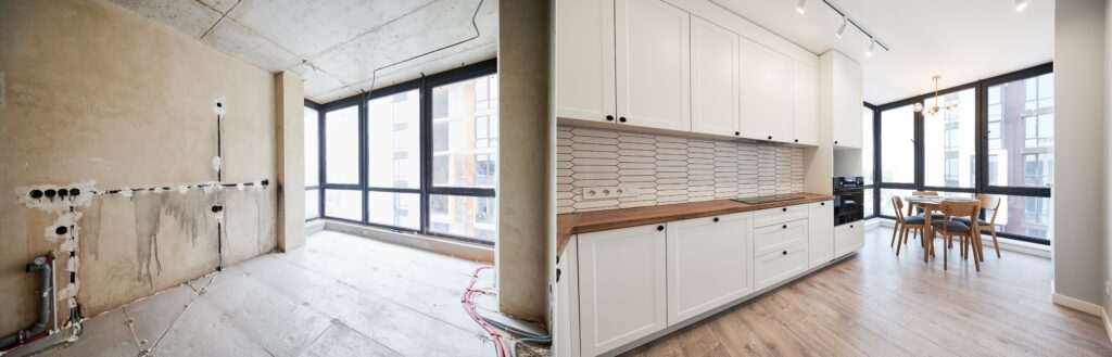 Vorher-Nachher-Vergleich eines sanierten Wohnraums in München
